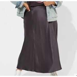 Torrid Maxi Skirt Stretch Satin Bias Periscope Gray 41255077 Pull On 4X Tags
